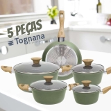 Jogo de Panelas Tognana Antiaderente de Alumínio Verde Green Stone 5 Peças