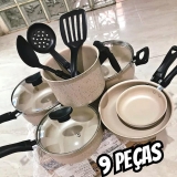 Kit Jogo De Panelas Antiaderente 9 Peças Cor Granito Moderna