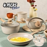 Jogo de Panelas Oster Revistimento Cerâmico Cinza Dust 4 Peças Marble Edition