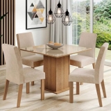 Sala De Jantar Mesa Tampo De Vidro 4 Cadeiras Tifani Madesa