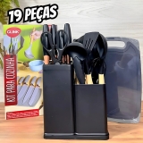 Kit 19 Utensílios Silicone De Cozinha Facas Tabua De Cortar