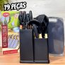 Kit 19 Utensílios Silicone De Cozinha Facas Tabua De Cortar