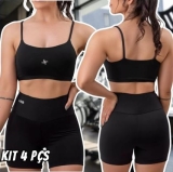 Bermuda E Top Conjunto Fitness Zero Transparencia Kit 4 Peças