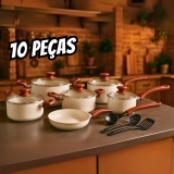 Jogo De Panelas Indução Conjunto 10 Peças Fundo Triplo Pratic Cook Marmol Vanilla Mimo Style