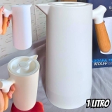 WOLFF Garrafa Térmica de Plástico com Cabo de Madeira Nórdica 1L Branca