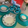 Aparelho de Jantar e Chá 20 Peças Biona de Cerâmica Redondo Branco e Azul Claro Donna
