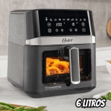 Fritadeira Elétrica Sem Óleo/Air Fryer Oster DiamondTech Preto e Prata com Timer 6L