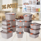 Conjunto De 16 Potes Com Tampa Fixa E Trava, Plasútil