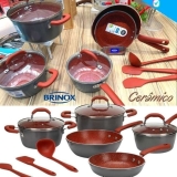 Jogo de Panelas Brinox Revestimento Cerâmico – de Alumínio Vermelho e Cinza 8 Peças Select Marble
