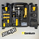 Jogo de Ferramentas 200 Peças Maleta Resistente Completa uso profissional Titanium