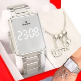 Combo Relógio Feminino Champion Espelhado Prata + Pulseira