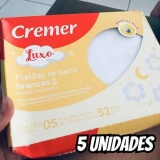 Fralda Luxo Branca 70 x 70 cm PC com 5 Unidades, Cremer