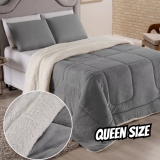Coberdrom Casal Queen Size Cobertor Edredom Pele Carneiro Cor Cinza