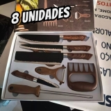 Jogo De Facas Chef Profissional 8 Pçs Cozinha Churrasco Inox Cor Marrom e Preto