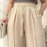 Calça Feminina Pantalona Wide Leg Crepe Duna Elastico Cordão