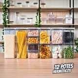 Kit Potes Porta Mantimento Hermético Quadrado Cozinha 12 Uni