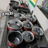 Conjunto de panelas 13 peças antiadrente tampa de vidro (vermelho)