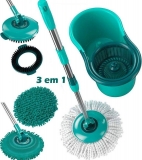 Mop Giratório 3 em 1, MOP8258, Refis substituíveis (microfibra, tira pó e limpeza pesada), 12 litros, Verde, Flash Limp