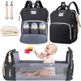 Bolsa Mochila Maternidade Impermeável com berço dobrável e trocador de fraldas Grande Preta – Living Traveling