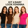 Kit 4 Blusa Feminina Baby Look Algodão