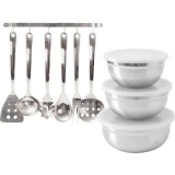 Jogo de Potes Inox com Tampa 3 peças + Jogo de Utensílios Inox 6 peças – La Cuisine