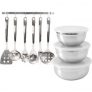 Jogo de Potes Inox com Tampa 3 peças + Jogo de Utensílios Inox 6 peças – La Cuisine