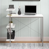 Mesa para Computador Dorel Side Storage Desk com 3 Prateleiras e Espaço para Impressora – Branco/Cinza
