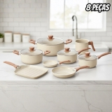 Oikos – Jogo com 8 Panelas Antiaderentes de Revestimento Cerâmica com Tampa de Vidro