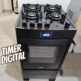 Fogão 4 Bocas Preto Com Mesa De Vidro E Timer Digital Dako