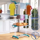 Super Varal de Chão Grande 3 Andares Regulável Dobrável Com Rodas