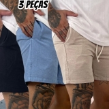 Kit 3 Short Masculino Linho Bermuda Casual Estilo Moda Praia